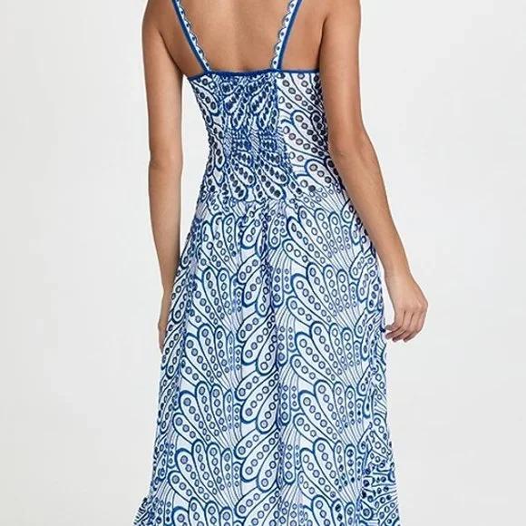 NWT Charo Ruiz Ibiza "IRENE" M Embroidered Crochet Lace Dress Cotton White Blue - Picture 6 of 11